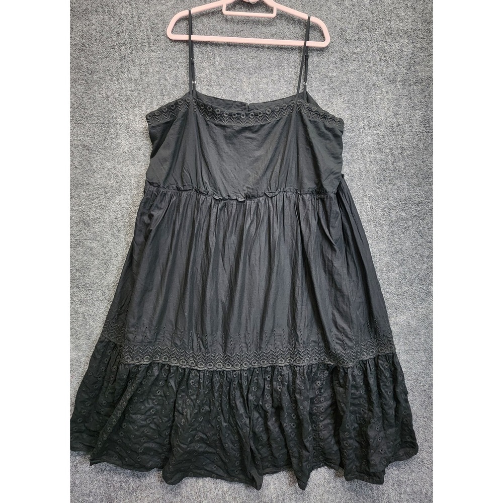 J.Crew Women Plus Size Black Eyelet Embroidered Tiered Cotton Cami Midi Dress 3X